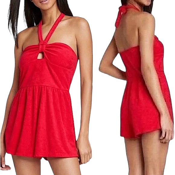 Wild Fable TERRY CLOTH ROMPER SWIMSUIT COVERUP Medium RED Swim Cover EUC - Picture 6 of 7